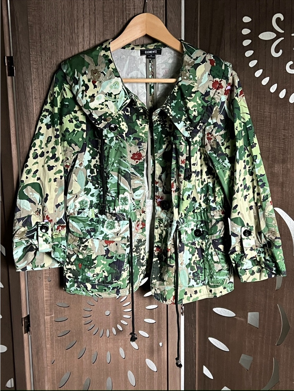 Elementz Green Camouflage Utility Jacket with Drawstring Waist